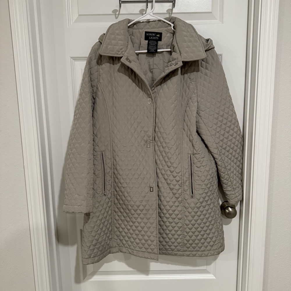 Nordic Lights Beige Quilted Hooded Coat